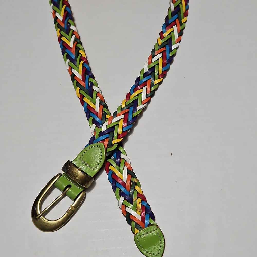 Argentina Amiee Lynn Multicolor Braided Leather Belt with Green Accents Size M/L - Picture 2 of 10